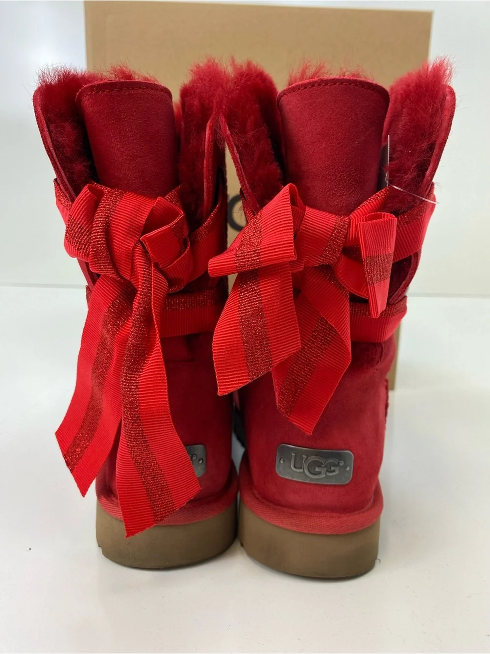 UGG Red Suede Fleece-Lined Mid-Calf Boots